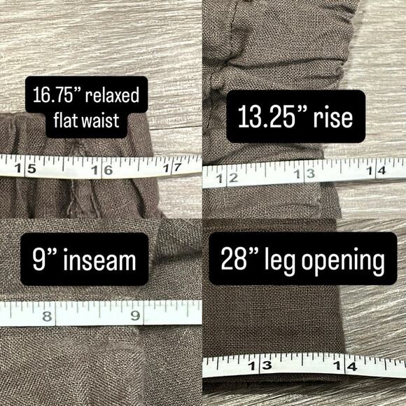 Len Ok Brown Linen Elastic Waist Shorts XXXL Relaxed Fit Coastal Lagenlook Boho - Picture 9 of 9